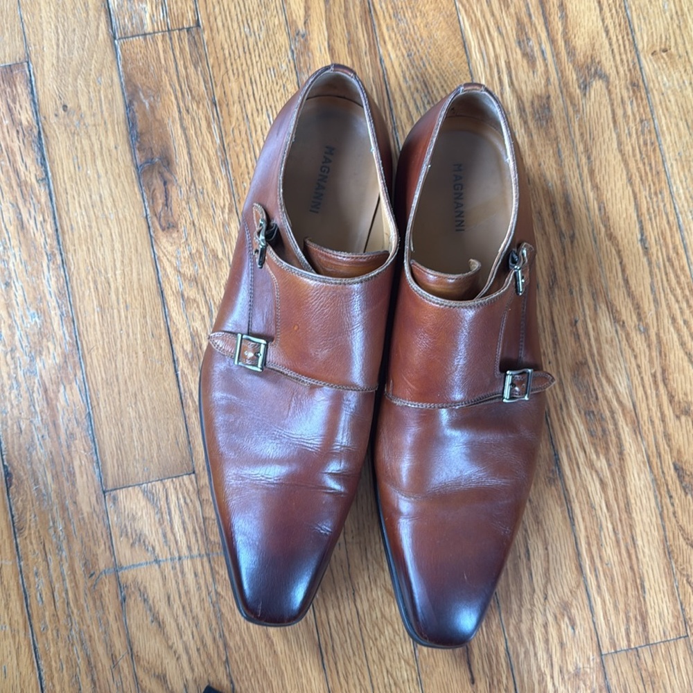 Mangnanni Double Monk Men's Brown Leather Dress Shoes 11.5 - Picture 3 of 11
